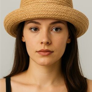 VTG Liz Claiborne Retro 90s Rolled Brim Straw Hat Women’s Natural Summer Sun Hat
